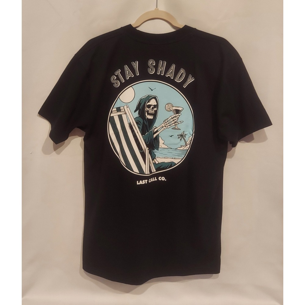 Last Call Co. Mens Black Stay Shady Skeleton SS T-Shirt Tee Size Medium NWOT